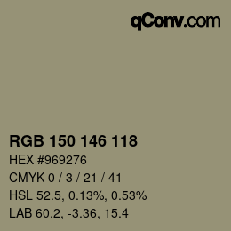 Código de color: RGB 150 146 118 | qconv.com