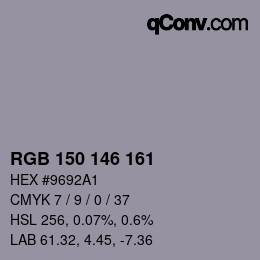 Color code: RGB 150 146 161 | qconv.com