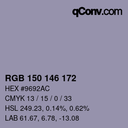 Farbcode: RGB 150 146 172 | qconv.com