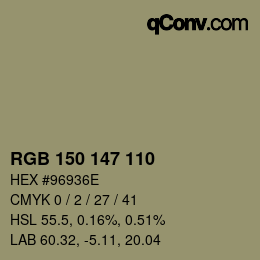 Código de color: RGB 150 147 110 | qconv.com