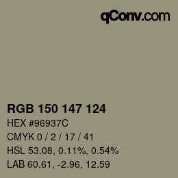 颜色代码: RGB 150 147 124 | qconv.com