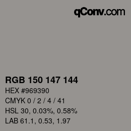 Código de color: RGB 150 147 144 | qconv.com