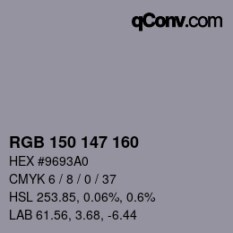 Farbcode: RGB 150 147 160 | qconv.com