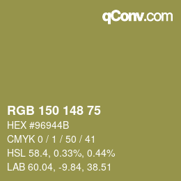 颜色代码: RGB 150 148 75 | qconv.com