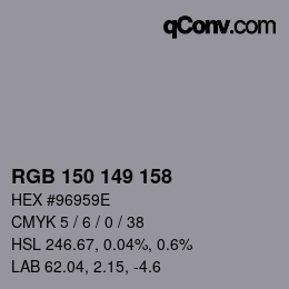 カラーコード: RGB 150 149 158 | qconv.com