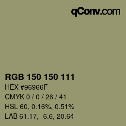 颜色代码: RGB 150 150 111 | qconv.com