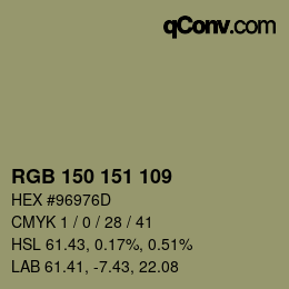 Color code: RGB 150 151 109 | qconv.com