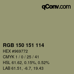 Color code: RGB 150 151 114 | qconv.com