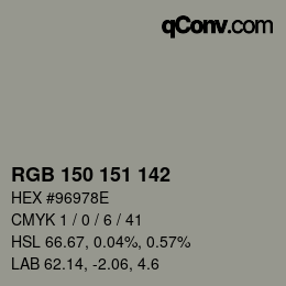 Color code: RGB 150 151 142 | qconv.com