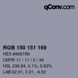 Color code: RGB 150 151 169 | qconv.com