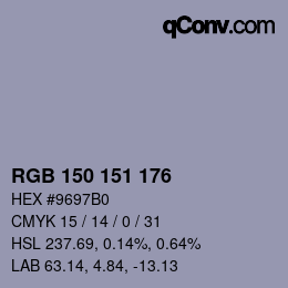 Color code: RGB 150 151 176 | qconv.com