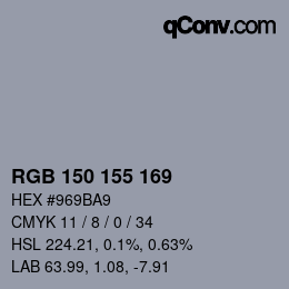 Color code: RGB 150 155 169 | qconv.com