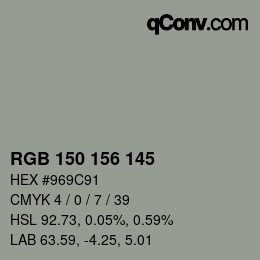 Código de color: RGB 150 156 145 | qconv.com