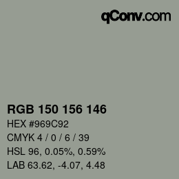 Color code: RGB 150 156 146 | qconv.com