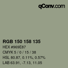 Código de color: RGB 150 158 135 | qconv.com