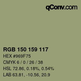 Color code: RGB 150 159 117 | qconv.com