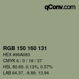 Farbcode: RGB 150 160 131 | qconv.com