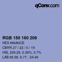 Color code: RGB 150 160 206 | qconv.com