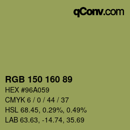 Color code: RGB 150 160 89 | qconv.com