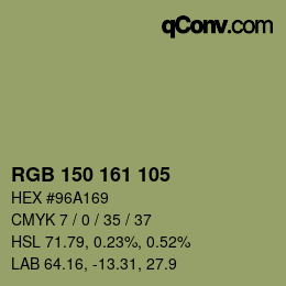 Color code: RGB 150 161 105 | qconv.com