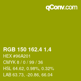 カラーコード: RGB 150 162.4 1.4 | qconv.com