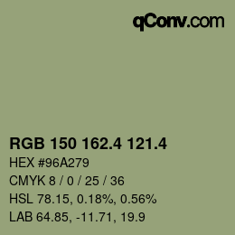 カラーコード: RGB 150 162.4 121.4 | qconv.com
