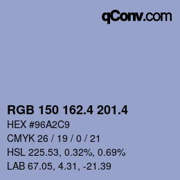 カラーコード: RGB 150 162.4 201.4 | qconv.com