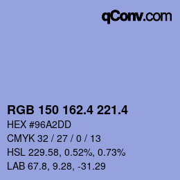 カラーコード: RGB 150 162.4 221.4 | qconv.com