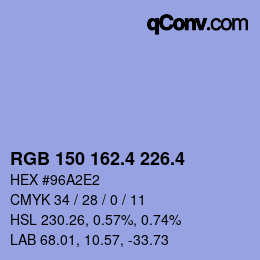 カラーコード: RGB 150 162.4 226.4 | qconv.com
