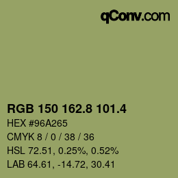 カラーコード: RGB 150 162.8 101.4 | qconv.com