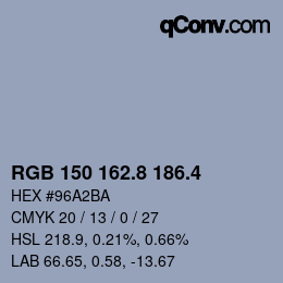 カラーコード: RGB 150 162.8 186.4 | qconv.com