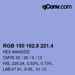 カラーコード: RGB 150 162.8 221.4 | qconv.com