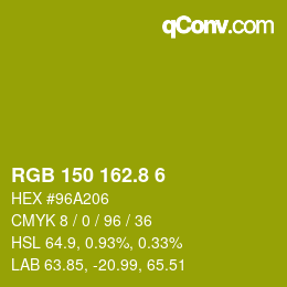 カラーコード: RGB 150 162.8 6 | qconv.com