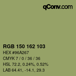 Color code: RGB 150 162 103 | qconv.com
