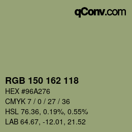 Color code: RGB 150 162 118 | qconv.com