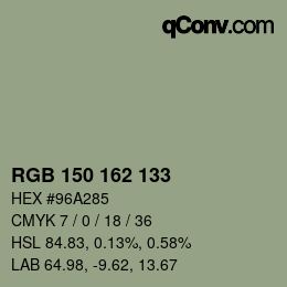Color code: RGB 150 162 133 | qconv.com