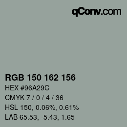 Color code: RGB 150 162 156 | qconv.com