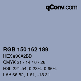 カラーコード: RGB 150 162 189 | qconv.com