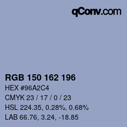 Color code: RGB 150 162 196 | qconv.com