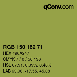 Color code: RGB 150 162 71 | qconv.com