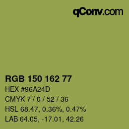 Color code: RGB 150 162 77 | qconv.com