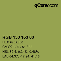 Color code: RGB 150 163 80 | qconv.com