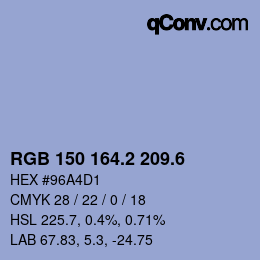 カラーコード: RGB 150 164.2 209.6 | qconv.com