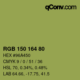 颜色代码: RGB 150 164 80 | qconv.com