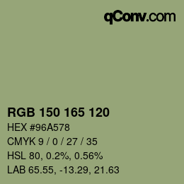 Color code: RGB 150 165 120 | qconv.com