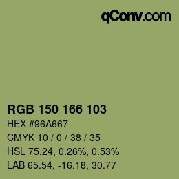 Color code: RGB 150 166 103 | qconv.com