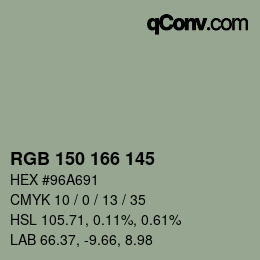 Color code: RGB 150 166 145 | qconv.com