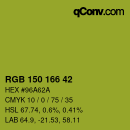 Color code: RGB 150 166 42 | qconv.com