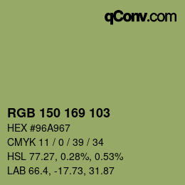 Color code: RGB 150 169 103 | qconv.com