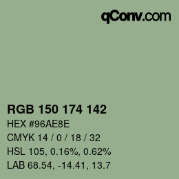 Color code: RGB 150 174 142 | qconv.com